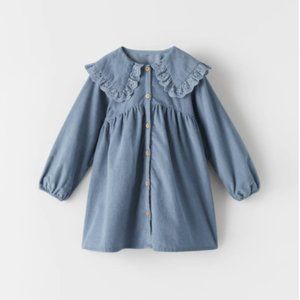 FINE-WALED CORDUROY DRESS WITH EMBROIDERED COLLAR